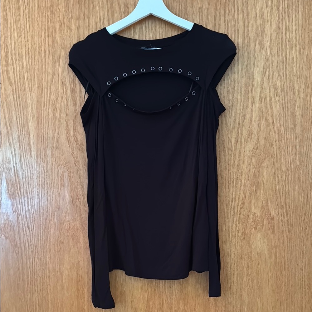 Black cold shoulder Top with Eyelet Detail